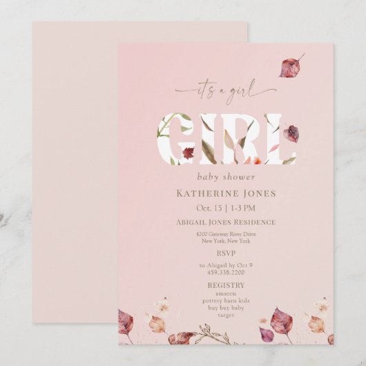 Het is een Meisje Blush Herfst Baby shower Kaart (Voorkant / Achterkant)