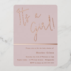 Het is een meisje! Blush moderne baby shower roze  Folie Uitnodiging