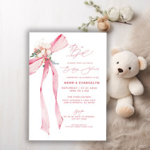 Het is een meisje! Blush Pink Bow Floral Baby show