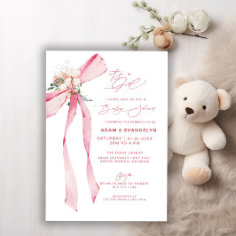 Het is een meisje! Blush Pink Bow Floral Baby show Kaart