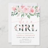 Het is een Meisje Blush Roze Bloemen Baby shower Kaart (Voorkant)