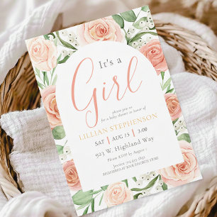 Het Is Een Meisje Blush Roze Bloemige Baby Shower Kaart