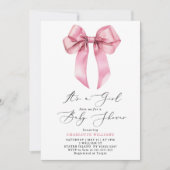 Het is een meisje Blush roze Bow Baby shower Kaart (Voorkant)