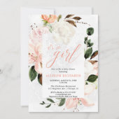 Het is een meisje blush roze kant bloemig baby sho kaart (Voorkant)