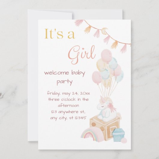 Het is een meisje boho ballon Baby shower Kaart (Voorkant)