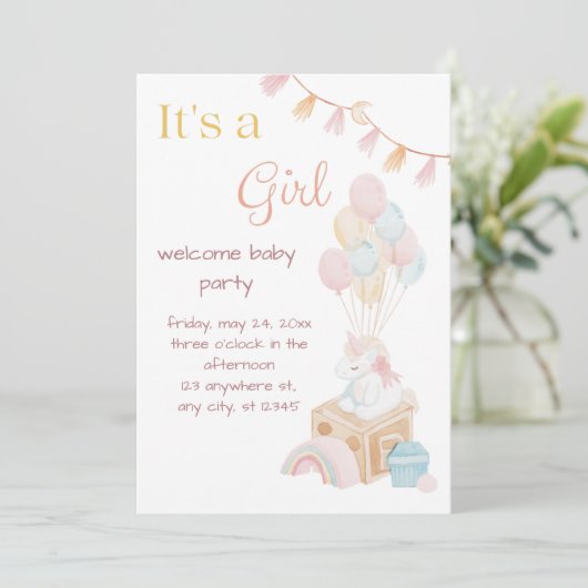 Het is een meisje boho ballon Baby shower Kaart (Staand voorkant)