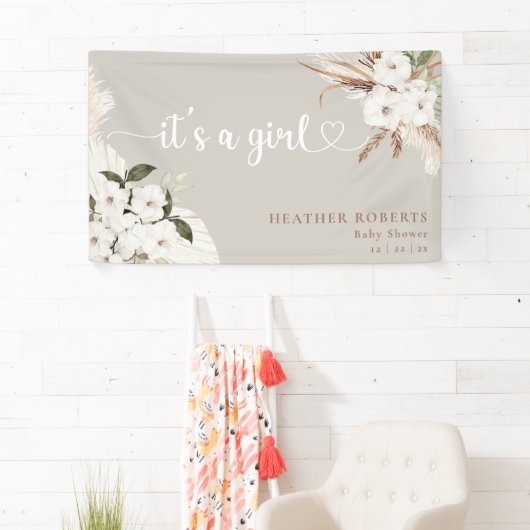 Het is een meisje Boho bloem neutrale baby shower  Spandoek (Insitu)