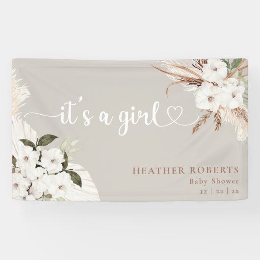 Het is een meisje Boho bloem neutrale baby shower  Spandoek (Horizontaal)