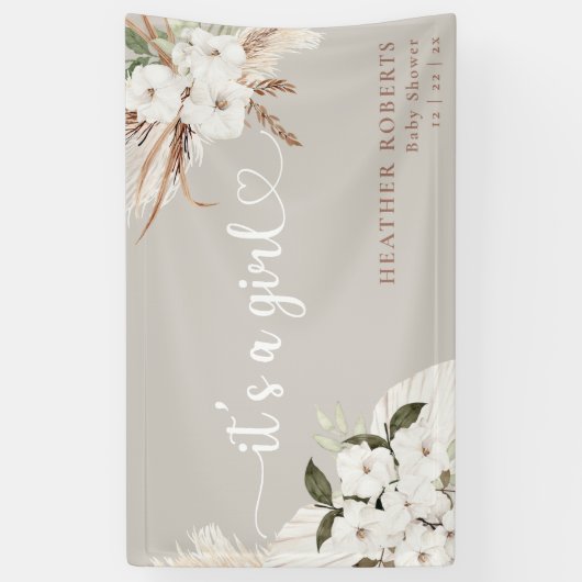 Het is een meisje Boho bloem neutrale baby shower  Spandoek (Verticaal)