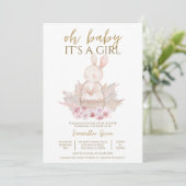 Het is een meisje Boho Bunny Baby shower Kaart (Staand voorkant)