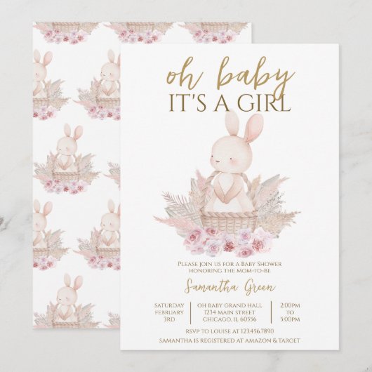 Het is een meisje Boho Bunny Baby shower Kaart (Voorkant / Achterkant)