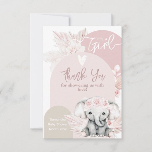 Het is een meisje Boho Floral Pink Baby shower Bedankkaart (Voorkant)