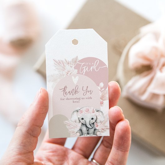 Het is een meisje Boho Floral Pink Baby shower Cadeaulabel