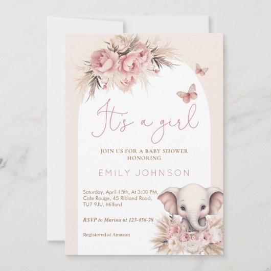 Het is een meisje Boho olifant roze Baby shower Kaart (Voorkant)