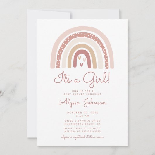 Het is een meisje Boho Rainbow Baby shower Invitat Kaart (Voorkant)