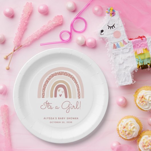 Het is een meisje Boho Rainbow Baby shower Papieren Bordje (Feest)