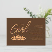 Het is een meisje bruin goud bloemig Baby shower Kaart (Staand voorkant)