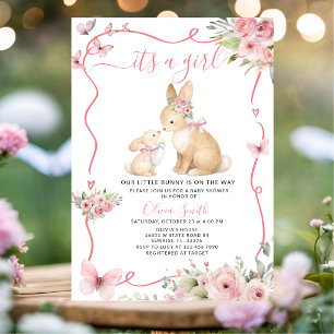 Het is een meisje Bunny Baby Shower Roze bloemen Kaart