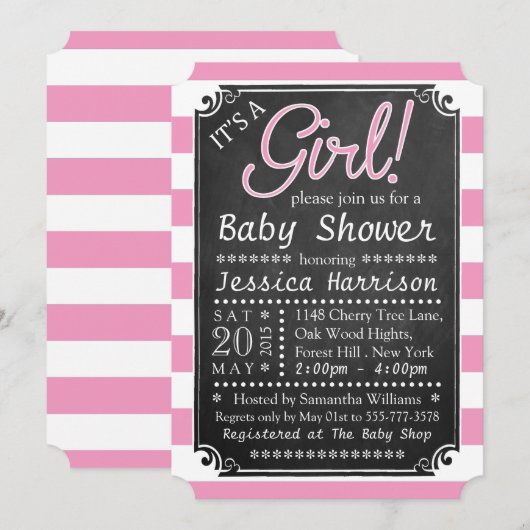 Het is een meisje. Chalkboard Baby Shower-uitnodig Kaart (Voorkant / Achterkant)