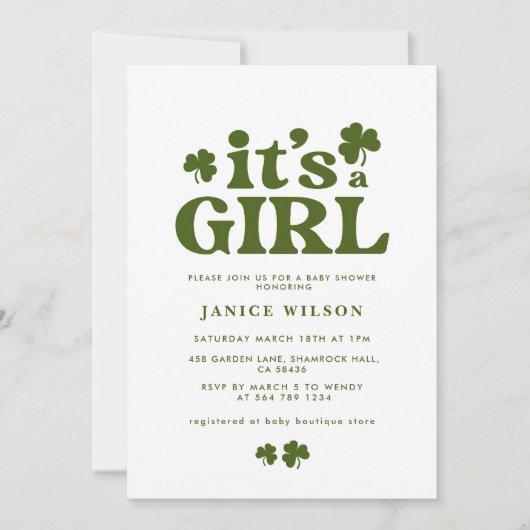 Het is een meisje Charm St. Patrick's Day Baby sho Kaart (Voorkant)