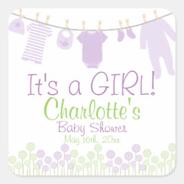Het is een meisje! Clothesline-Baby shower Vierkante Sticker