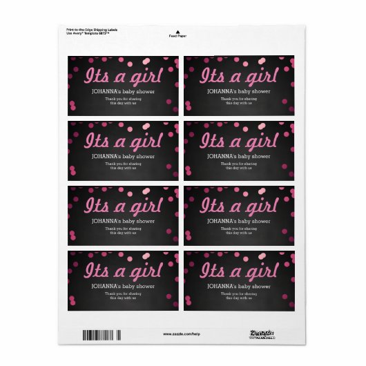 Het is een meisje Confetti krijtbord waterfles gun Etiket (Full Sheet)