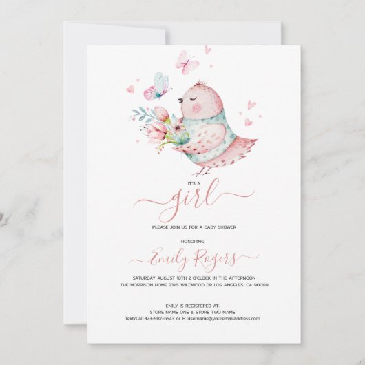 Het is een meisje-Cute Bay kip met vlinders Save The Date (Voorkant)