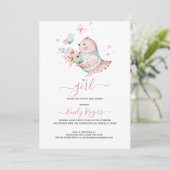 Het is een meisje-Cute Bay kip met vlinders Save The Date (Staand voorkant)