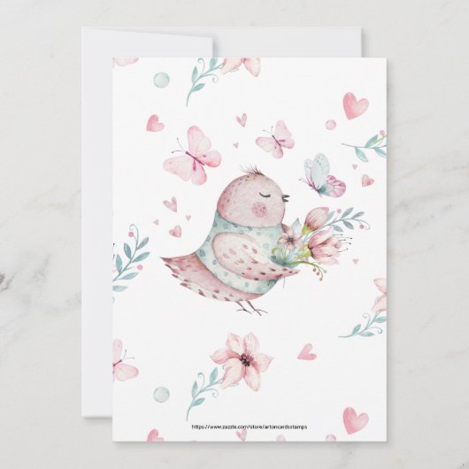 Het is een meisje-Cute Bay kip met vlinders Save The Date (Achterkant)