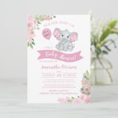 Het is een meisje! Cute Elephant Pink Floral Baby  Kaart (Staand voorkant)