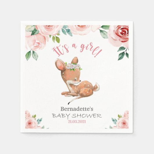 Het is een meisje! Cute Fawn Baby shower Napkins Servet (Voorkant)