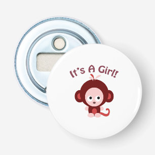 Het is een meisje. Cute Monkey Button Flesopener