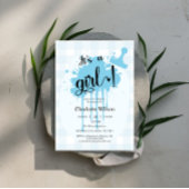 Het is een meisje Cute Pastel Blauwe Gingham Baby  Kaart