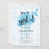 Het is een meisje Cute Pastel Blauwe Gingham Baby  Kaart (Voorkant)