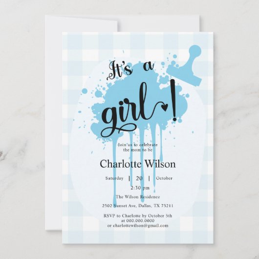 Het is een meisje Cute Pastel Blauwe Gingham Baby  Kaart (Voorkant)