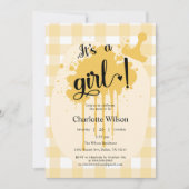 Het is een meisje Cute Pastel Oranje Gingham Baby Kaart (Voorkant)