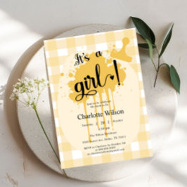 Het is een meisje Cute Pastel Oranje Gingham Baby Kaart