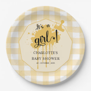 Het is een meisje Cute Pastel Oranje Gingham Baby  Papieren Bordje