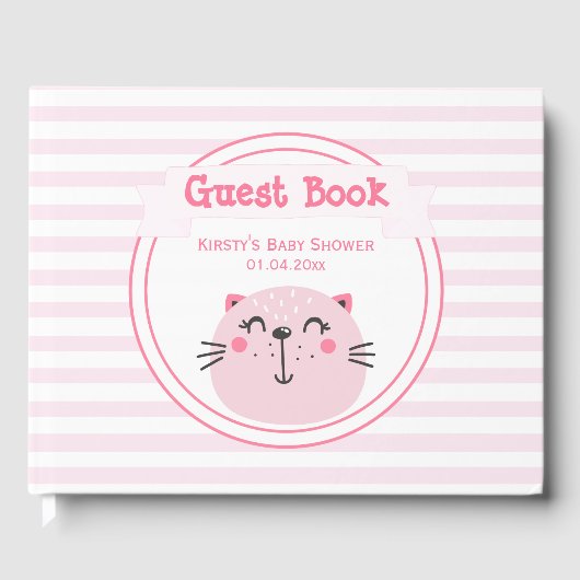 Het is een meisje. Cute roze kat - Baby shower Gastenboek (Voorkant)