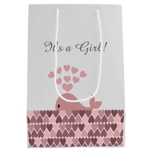 Het is een meisje! Cute roze walvis Medium Cadeauzakje (Achterkant)