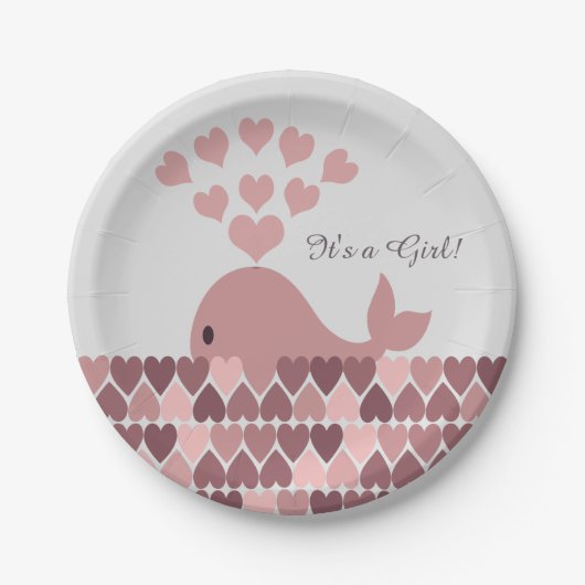 Het is een meisje! Cute roze walvis Papieren Bordje (Voorkant)