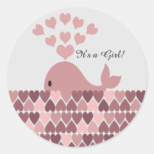 Het is een meisje! Cute roze walvis Ronde Sticker (Voorkant)