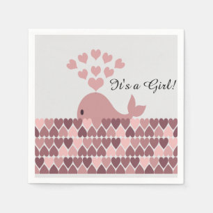Het is een meisje! Cute roze walvis Servet
