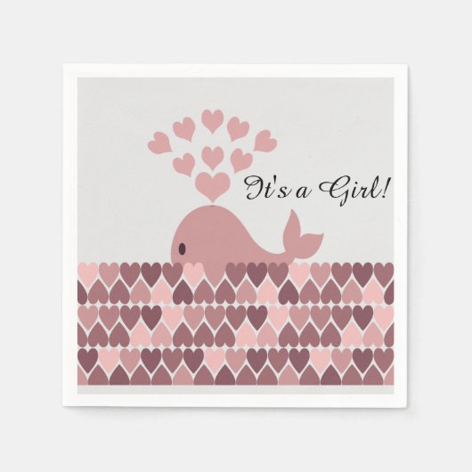 Het is een meisje! Cute roze walvis Servet (Voorkant)
