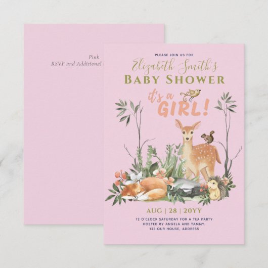 Het is een MEISJE! Cute Woodland Baby Animals Show (Voorkant / Achterkant)