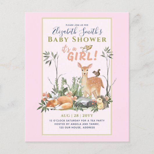 Het is een MEISJE! Cute Woodland Baby Animals Show Flyer (Voorkant)