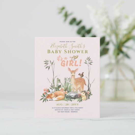 Het is een MEISJE! Cute Woodland Baby Dieren Showe (Staand voorkant)