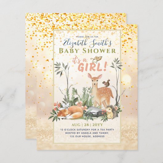 Het is een MEISJE! Cute Woodland Baby Dieren Showe (Voorkant / Achterkant)