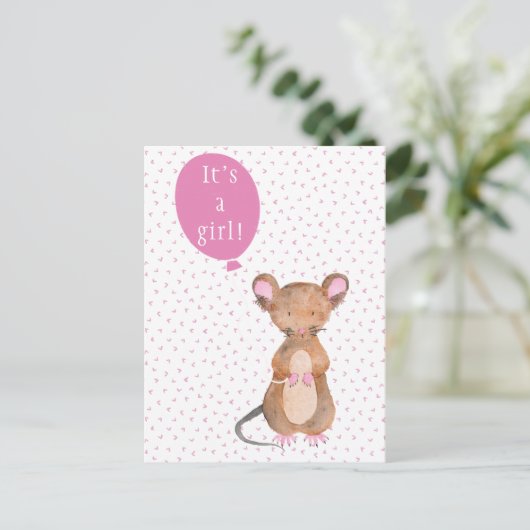 Het is een meisje | Cute Woodland Mouse Briefkaart (Staand voorkant)