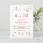 Het is een meisje cutie's puppy roze Baby shower Kaart (Staand voorkant)